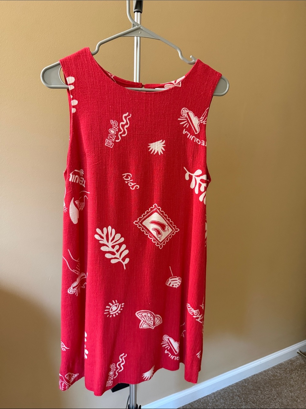 Red Mini Sleeveless Printed A-Line Dress
